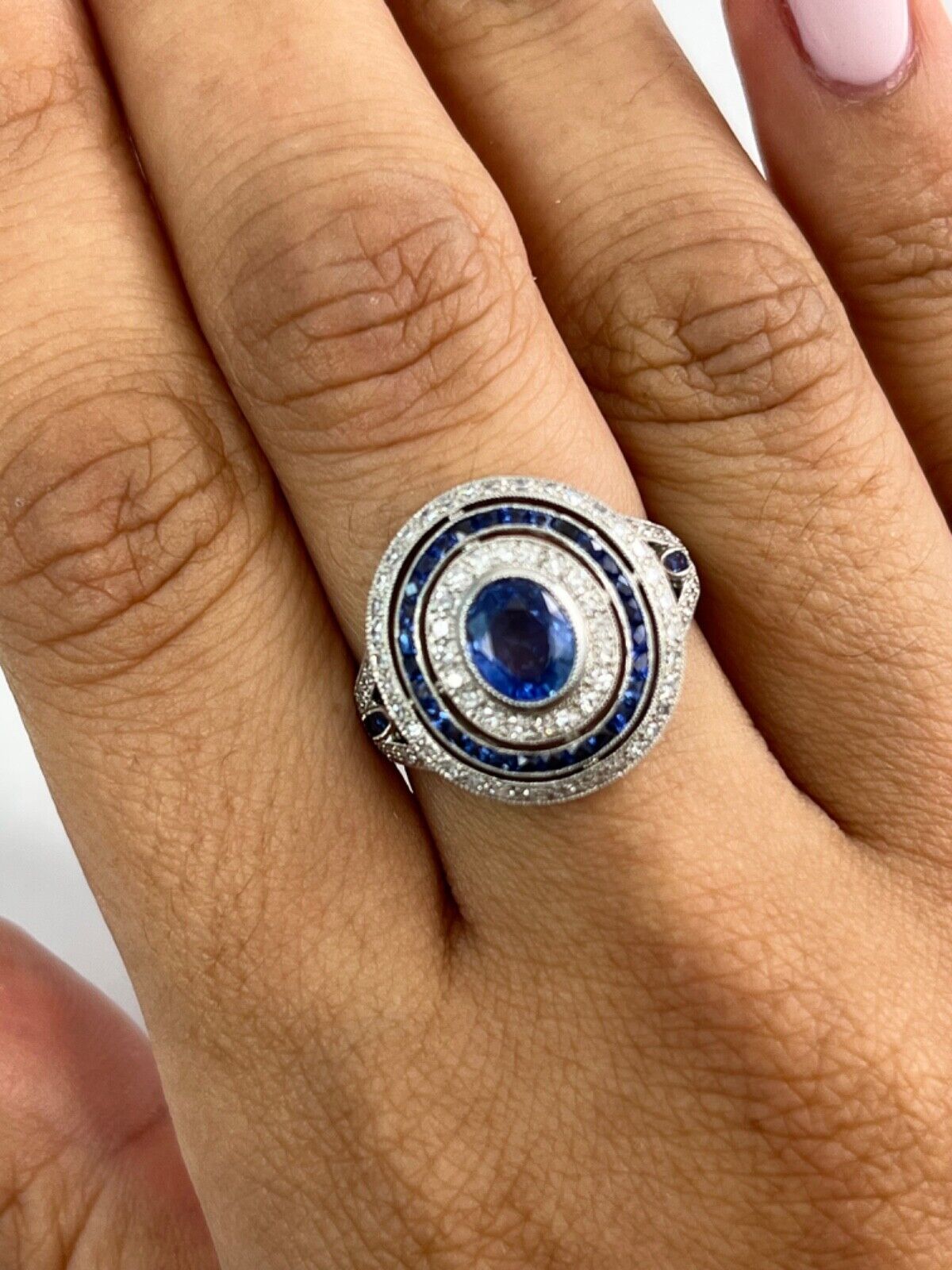 Art Deco Oval Sapphire Diamond  Ring