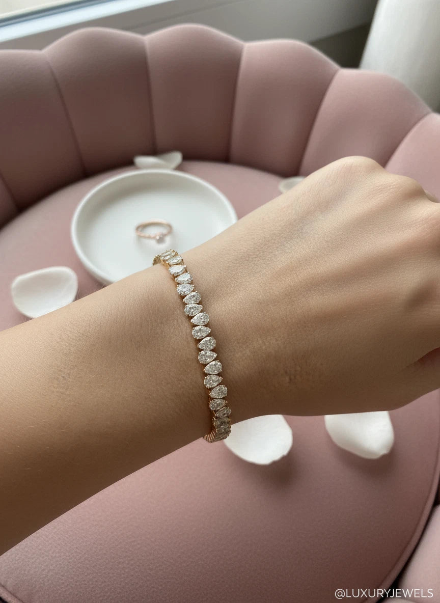 Lab Created Pear Diamond Tennis Bracelet 14K Yellow Gold 11.70 CTW