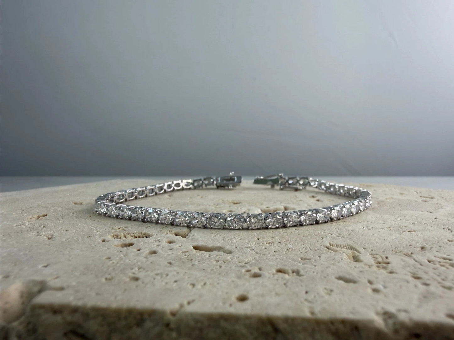 Lab Created Oval Diamond Tennis Bracelet 14K White Gold 6.11 CTW