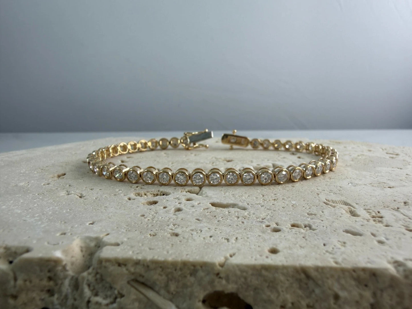 Lab Created Diamond Bezel Tennis Bracelet 14K Yellow Gold 3.00 CTW
