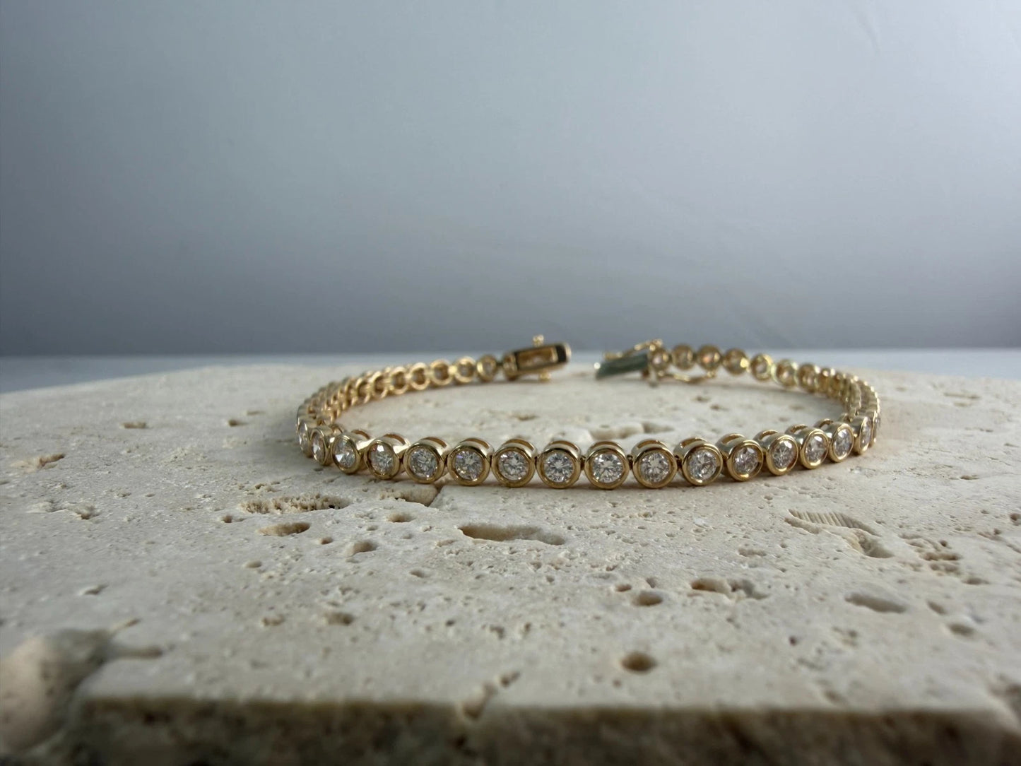 Lab Created Diamond Tennis Bracelet Bezel Set 14K Yellow Gold 4.00 CTW