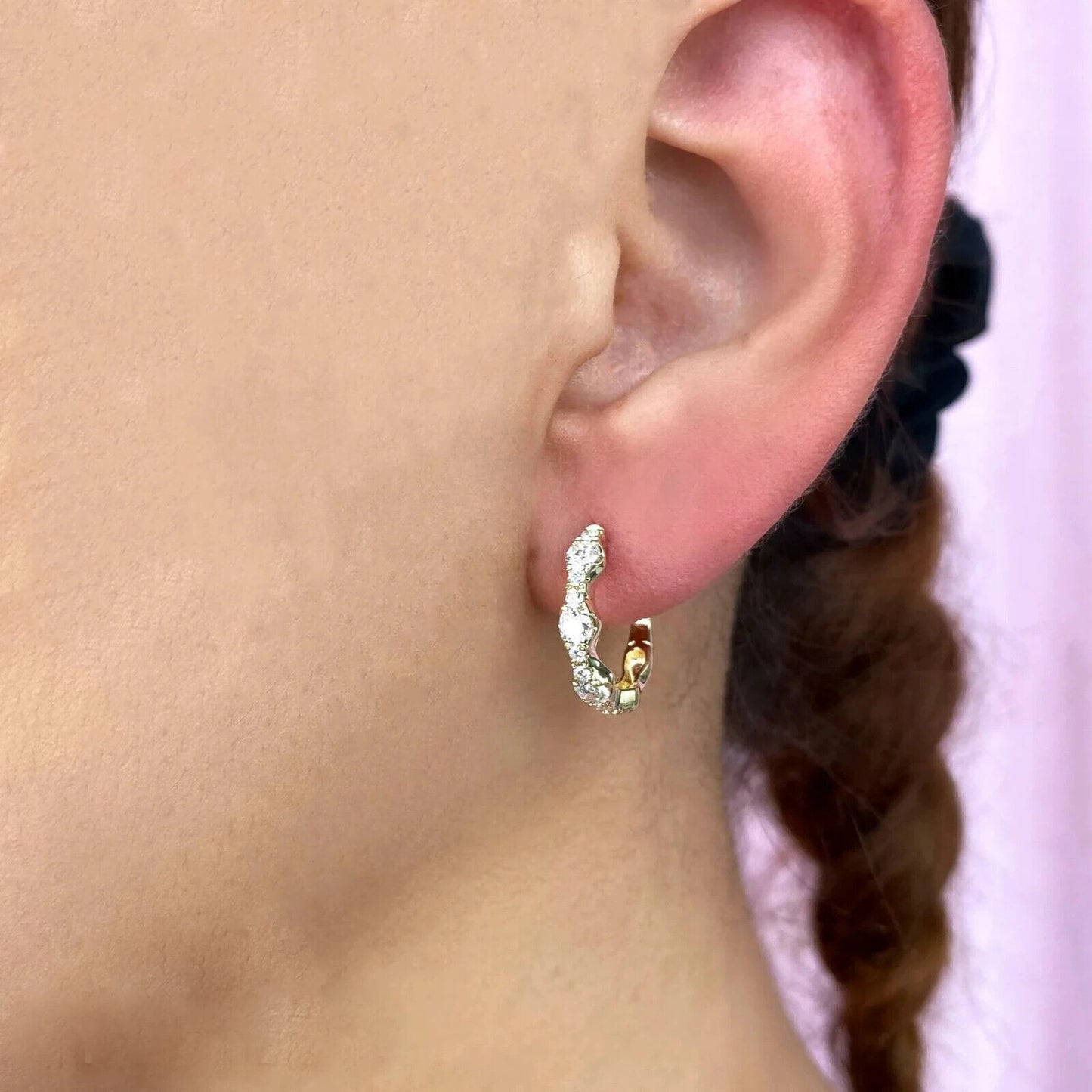 14K Gold Diamond Scalloped Hoop Earrings