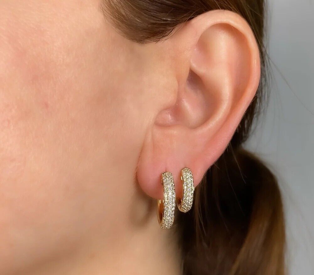 14K Gold Diamond Pave Hoop Earrings