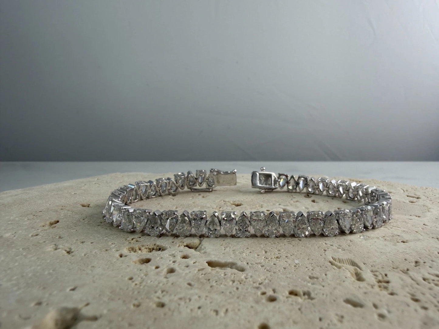 Lab Created Pear Diamond Tennis Bracelet 14K White Gold 13.23 CTW