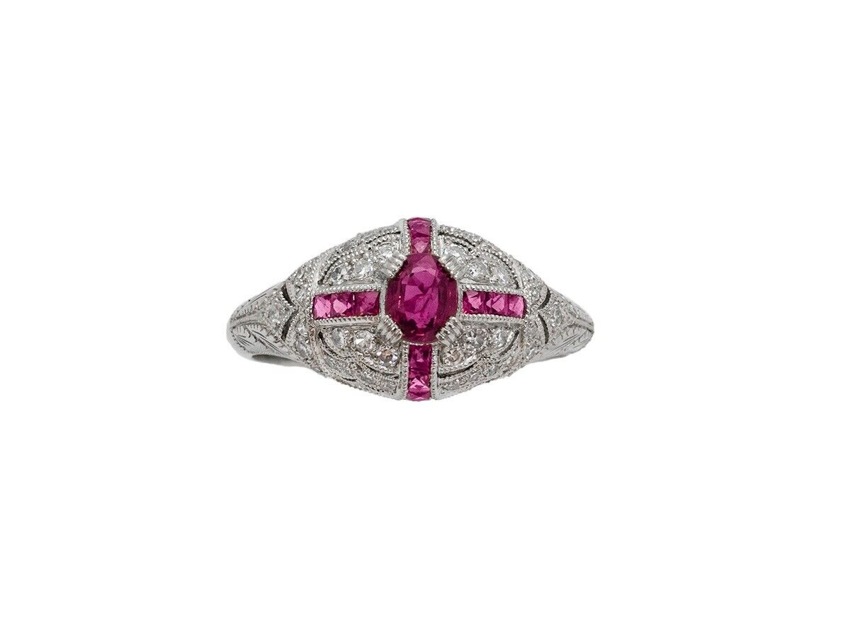 Art Deco Ruby Diamond Platinum Ring