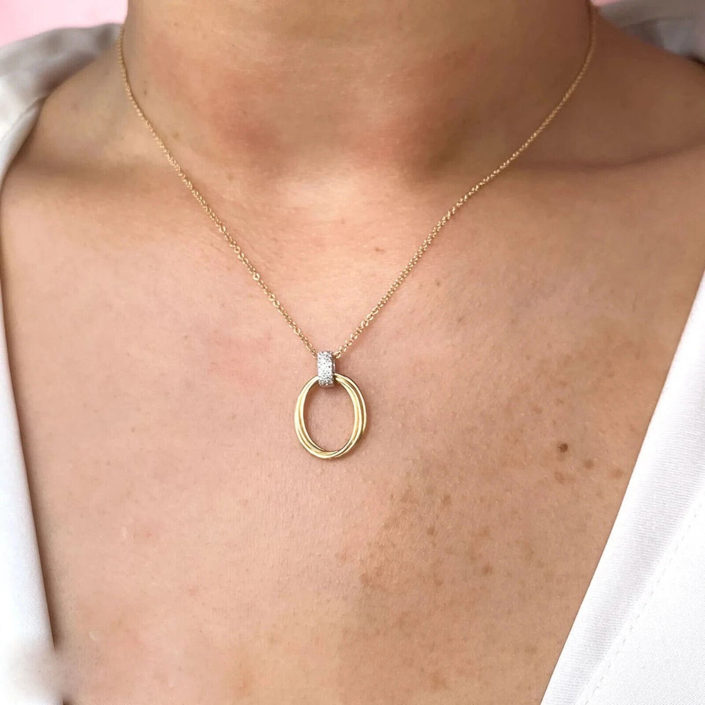 14K Gold Diamond Oval Necklace