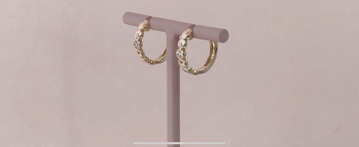 14K Gold Diamond Bezel Huggie Earrings