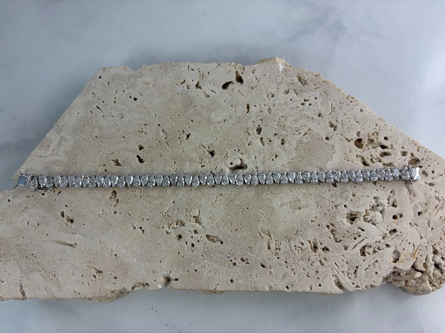 Lab Created Pear Diamond Tennis Bracelet 14K White Gold 13.23 CTW