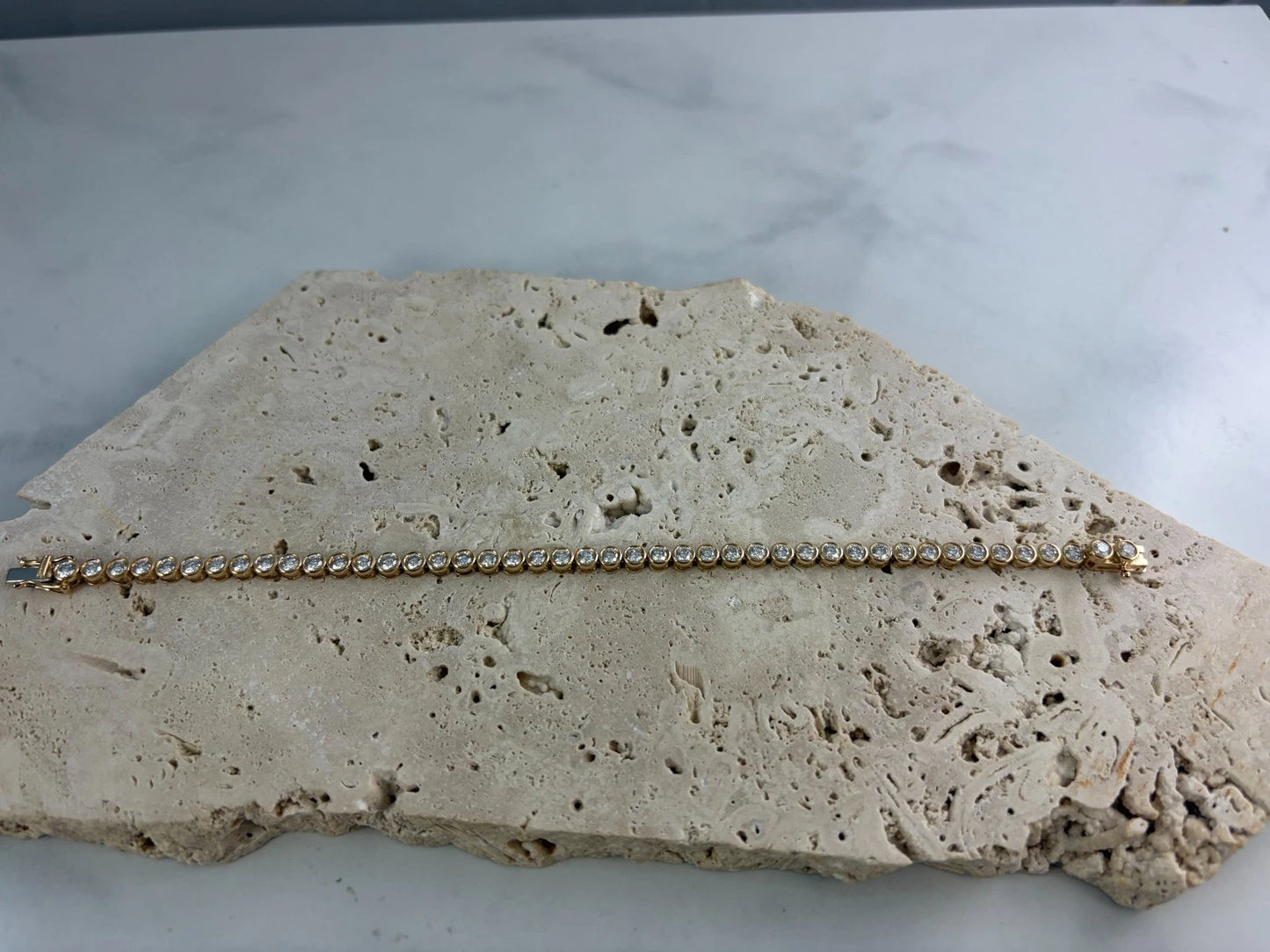 Lab Created Diamond Bezel Tennis Bracelet 14K Yellow Gold 3.00 CTW