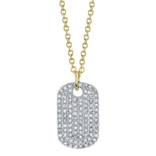 14K Gold Diamond  Dog Tag Necklace