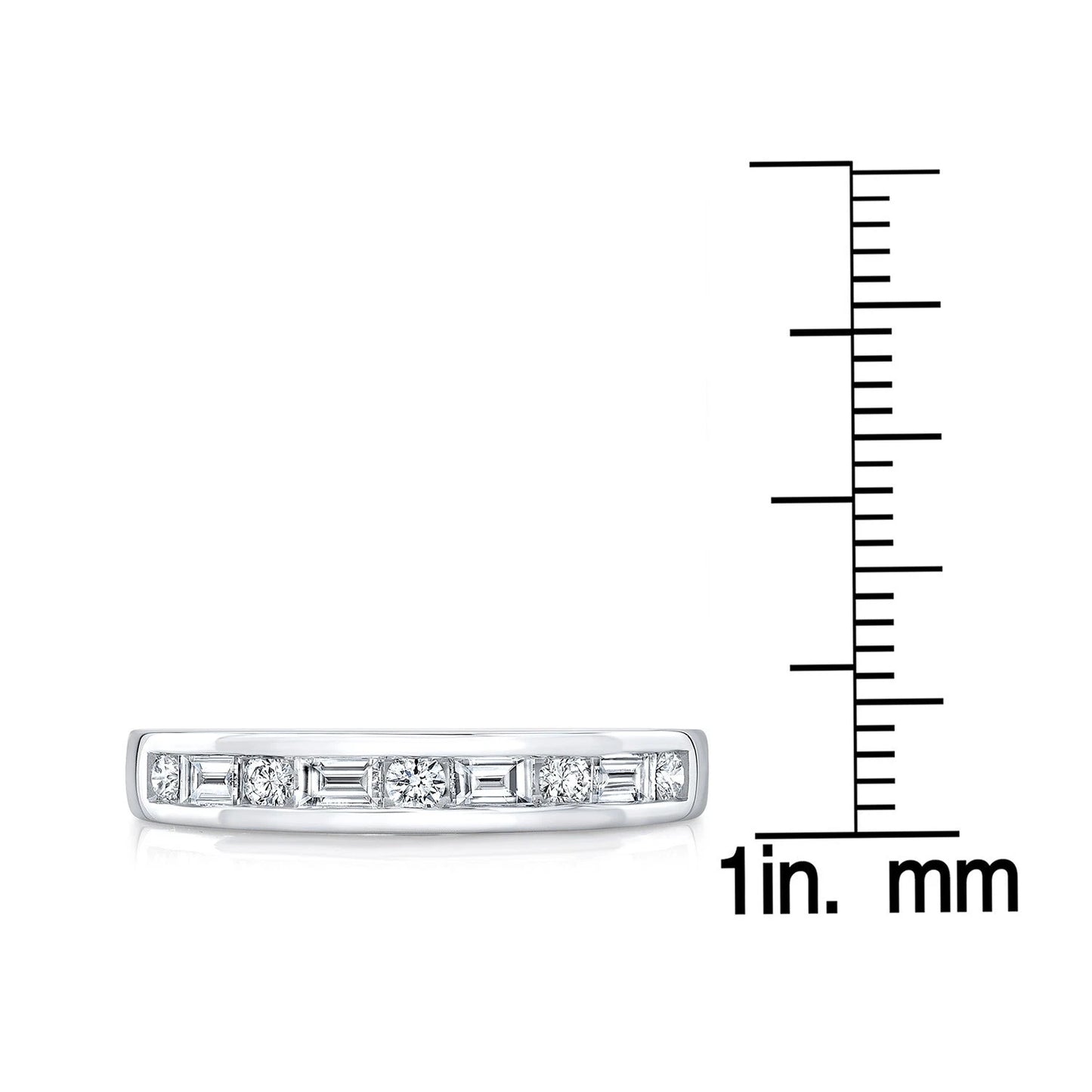 14K White Gold Diamond Channel Band Ring Baguette Round Cut Natural 0.45 CT