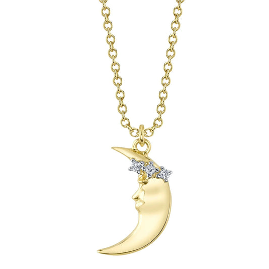 14K Gold Crescent Moon Diamond Necklace
