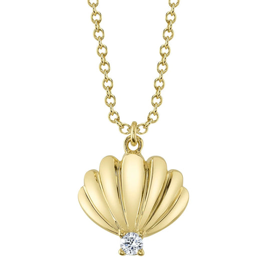 14K Gold Diamond Seashell Necklace