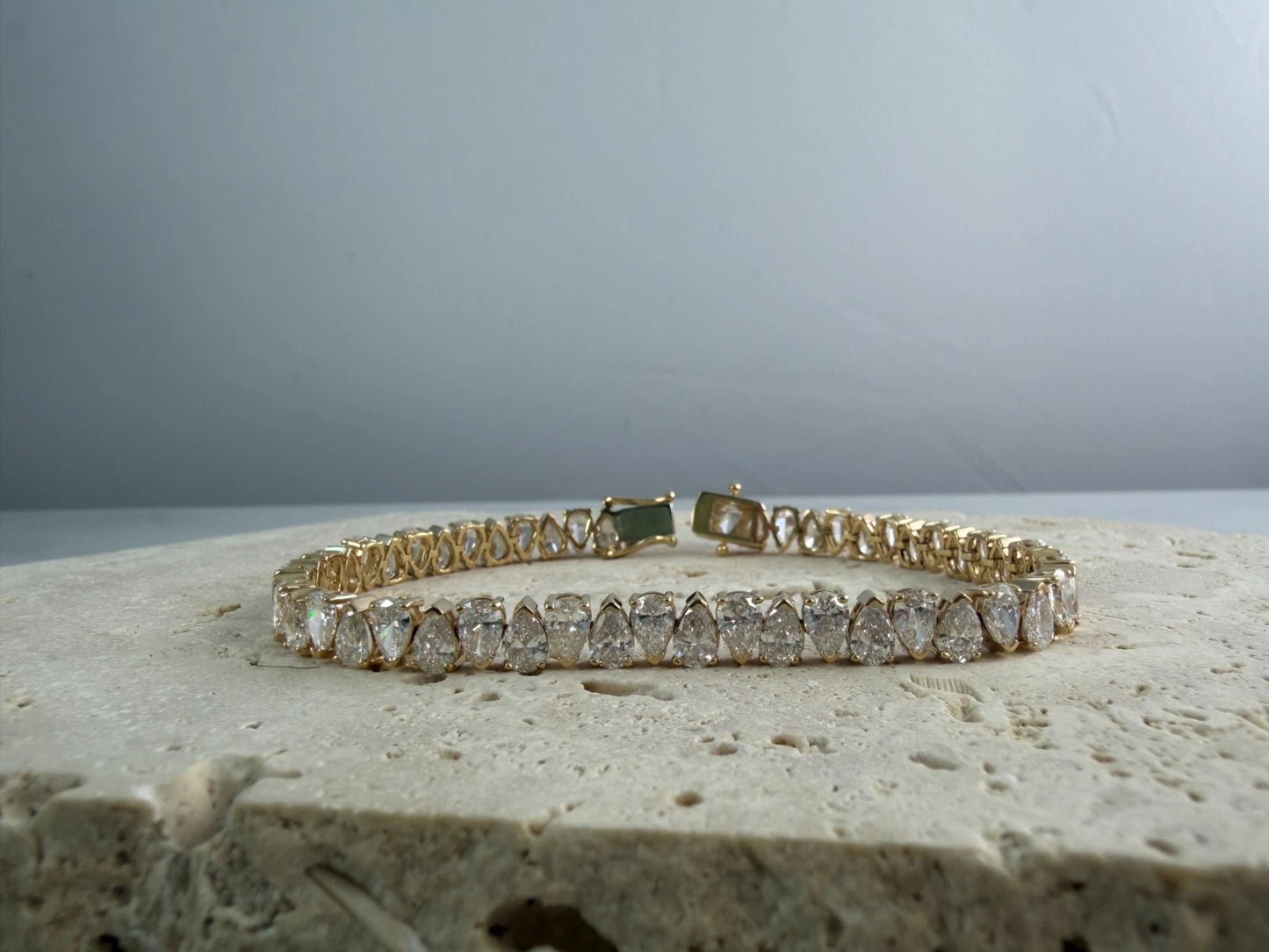 Lab Created Pear Diamond Tennis Bracelet 14K Yellow Gold 11.70 CTW