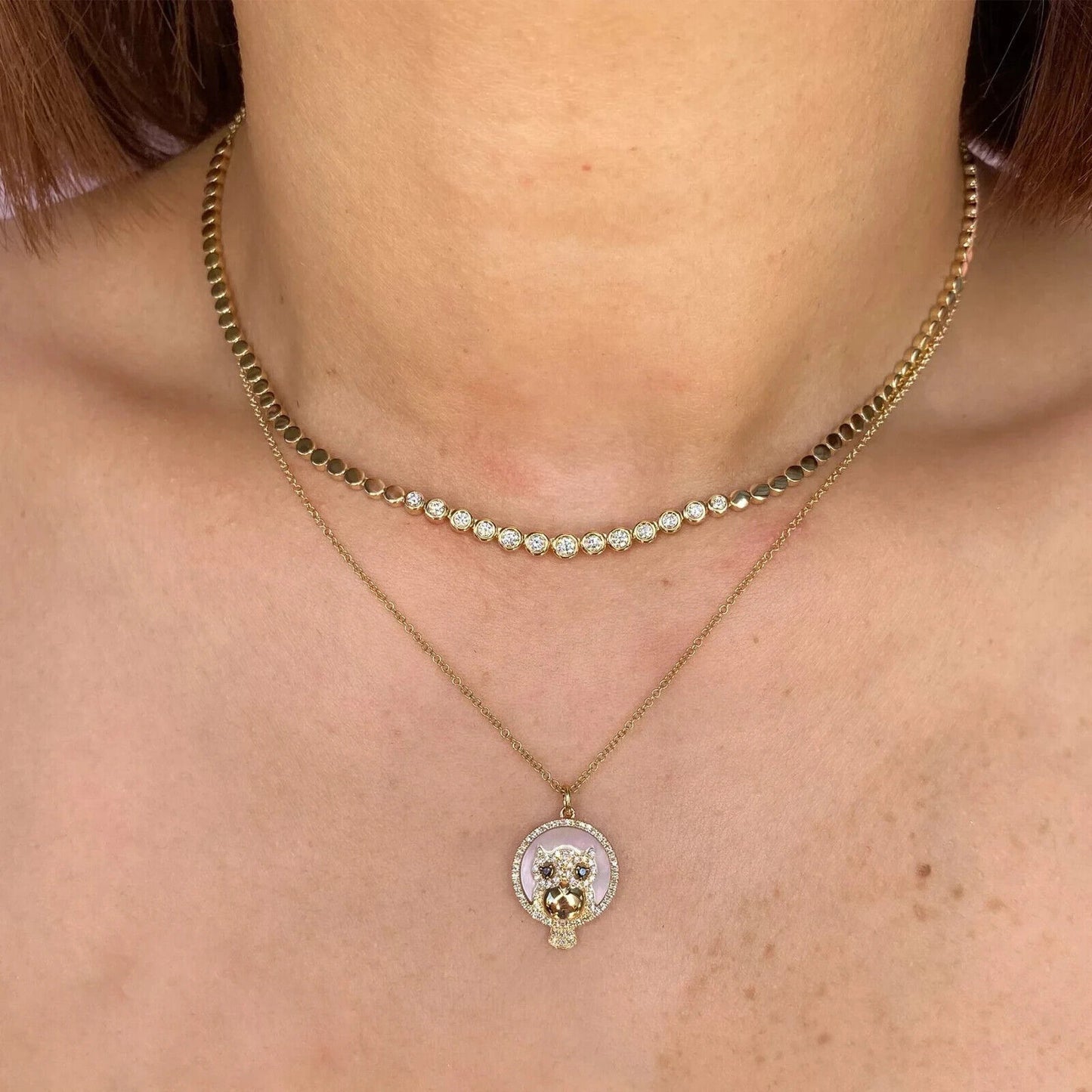 14K Gold Diamond Bezel Necklace