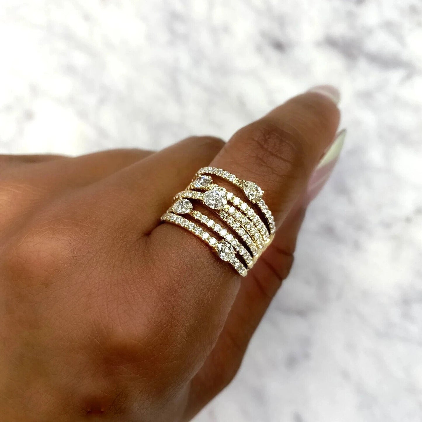 14K Gold Pear Oval Diamond Ring