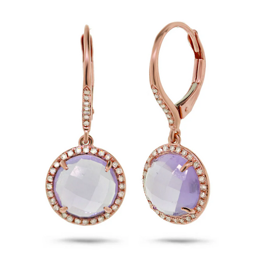 14K Rose Gold 4.98 CTW Diamond Amethyst Checkered Briolette Earrings