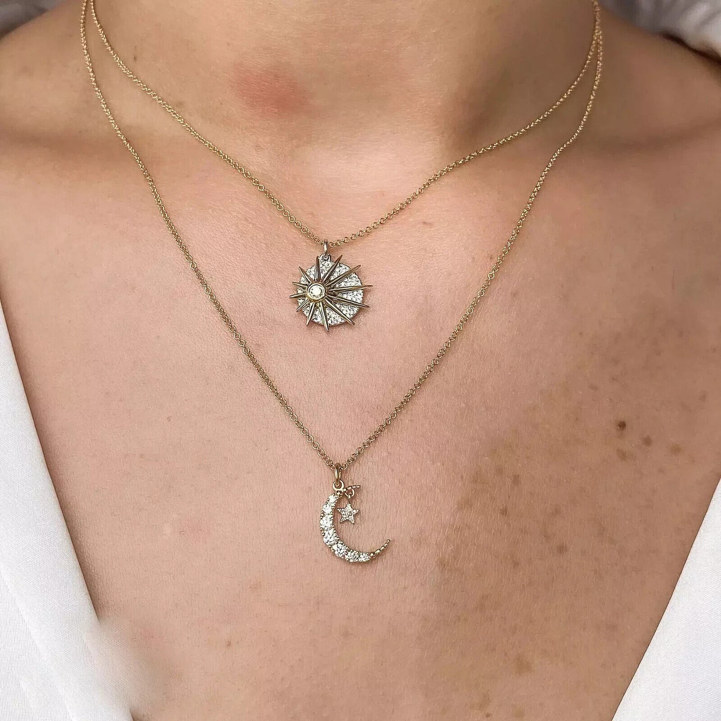 14K Gold Diamond Sun Necklace