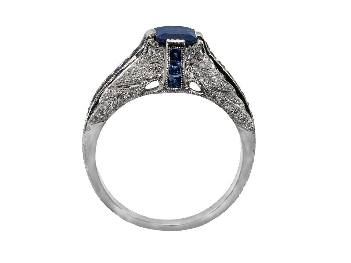 Blue Sapphire Diamond Platinum Art Deco Engagement Ring