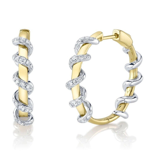 14k Gold Diamond Spiral Hoop Earrings