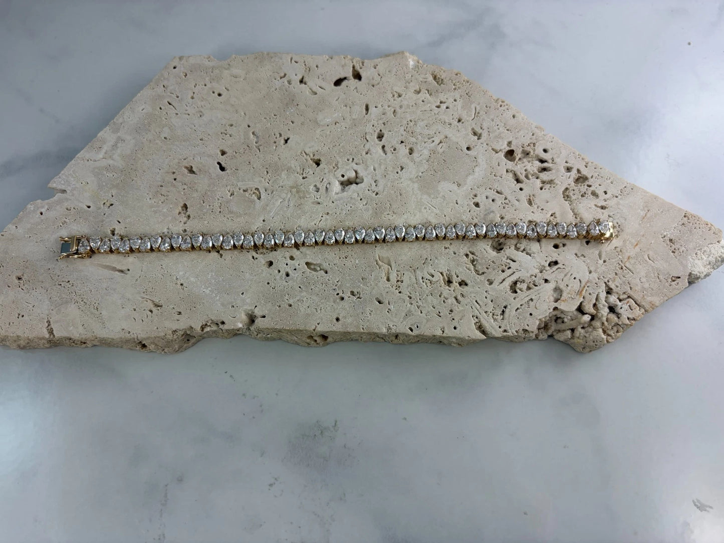 Lab Created Pear Diamond Tennis Bracelet 14K Yellow Gold 11.70 CTW