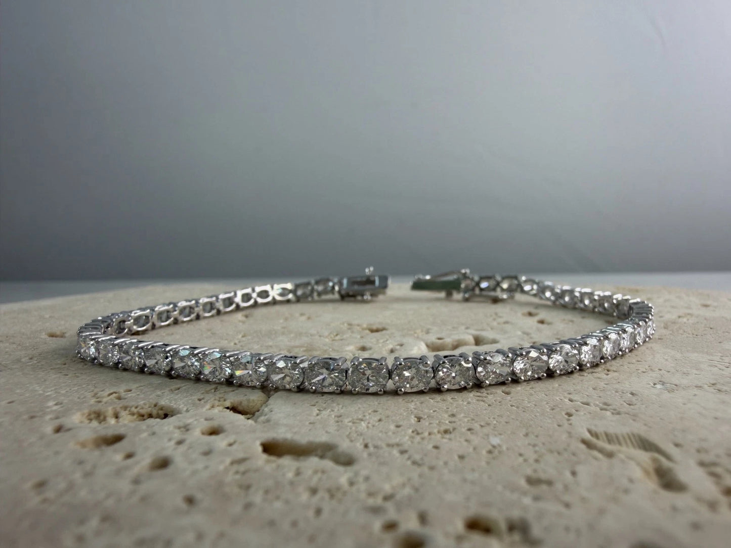 Lab Created Oval Diamond Tennis Bracelet 14K White Gold 6.11 CTW