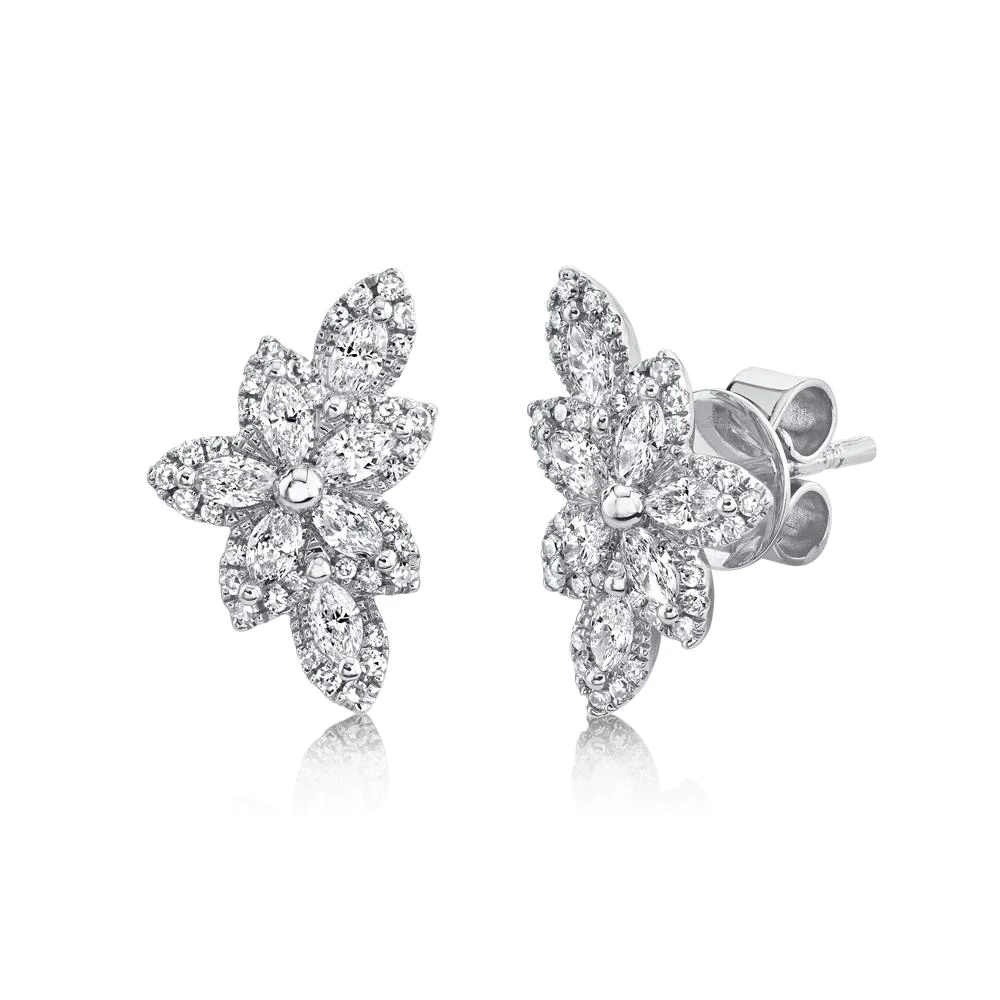 14k Gold Diamond Flower Stud Earrings