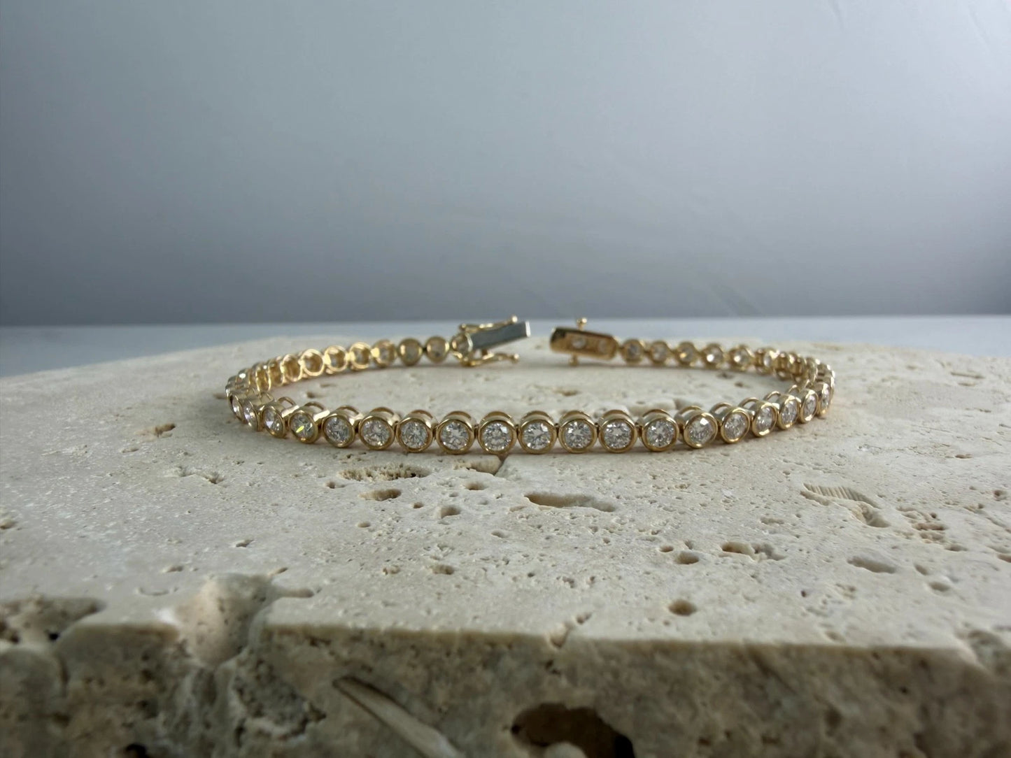 Lab Created Diamond Bezel Tennis Bracelet 14K Yellow Gold 3.00 CTW