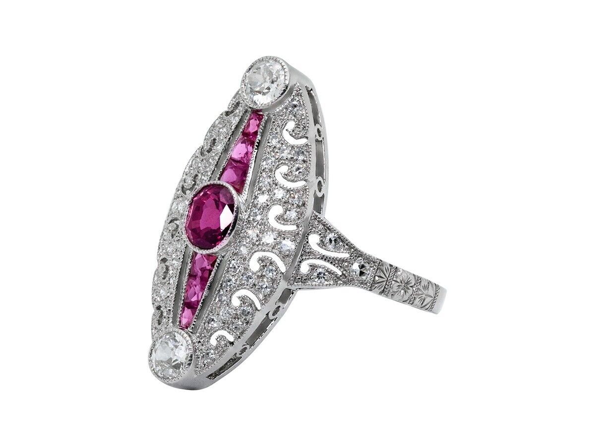 Art Deco Oval Ruby Diamond  Ring