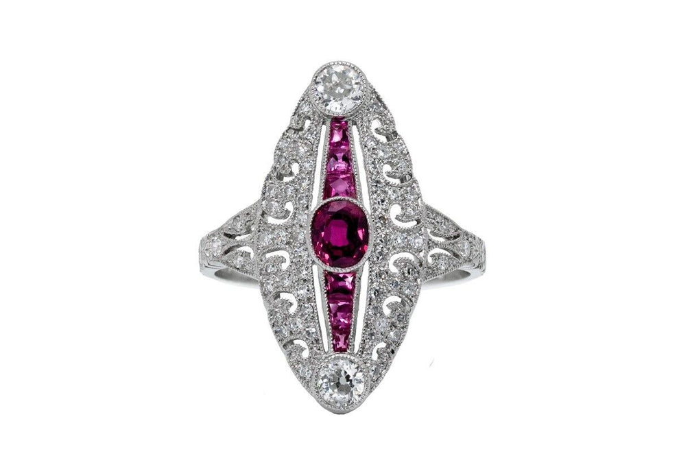 Art Deco Ruby Diamond Cocktail Platinum Ring Antique Inspired – Sage ...