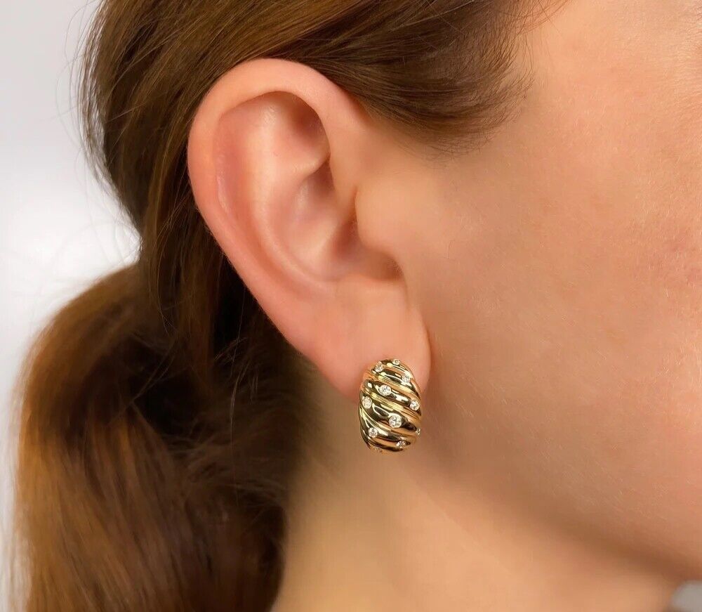 14k Gold Diamond Bezel Huggie Earrings