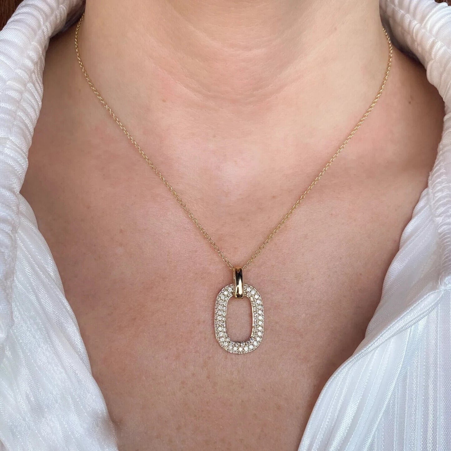 14K Gold Diamond Rectangle Necklace