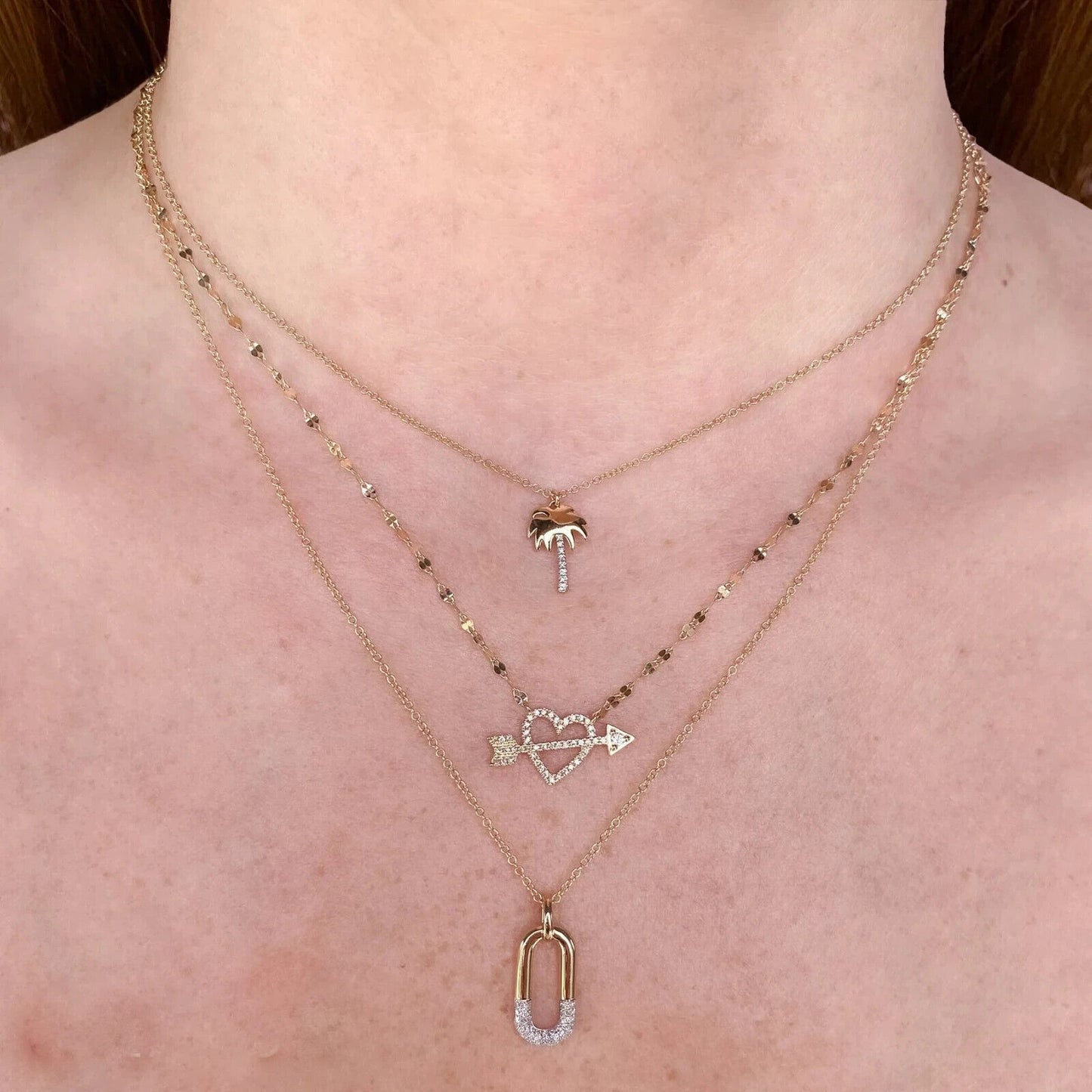 14K Gold Diamond Palm Tree Pendant Necklace