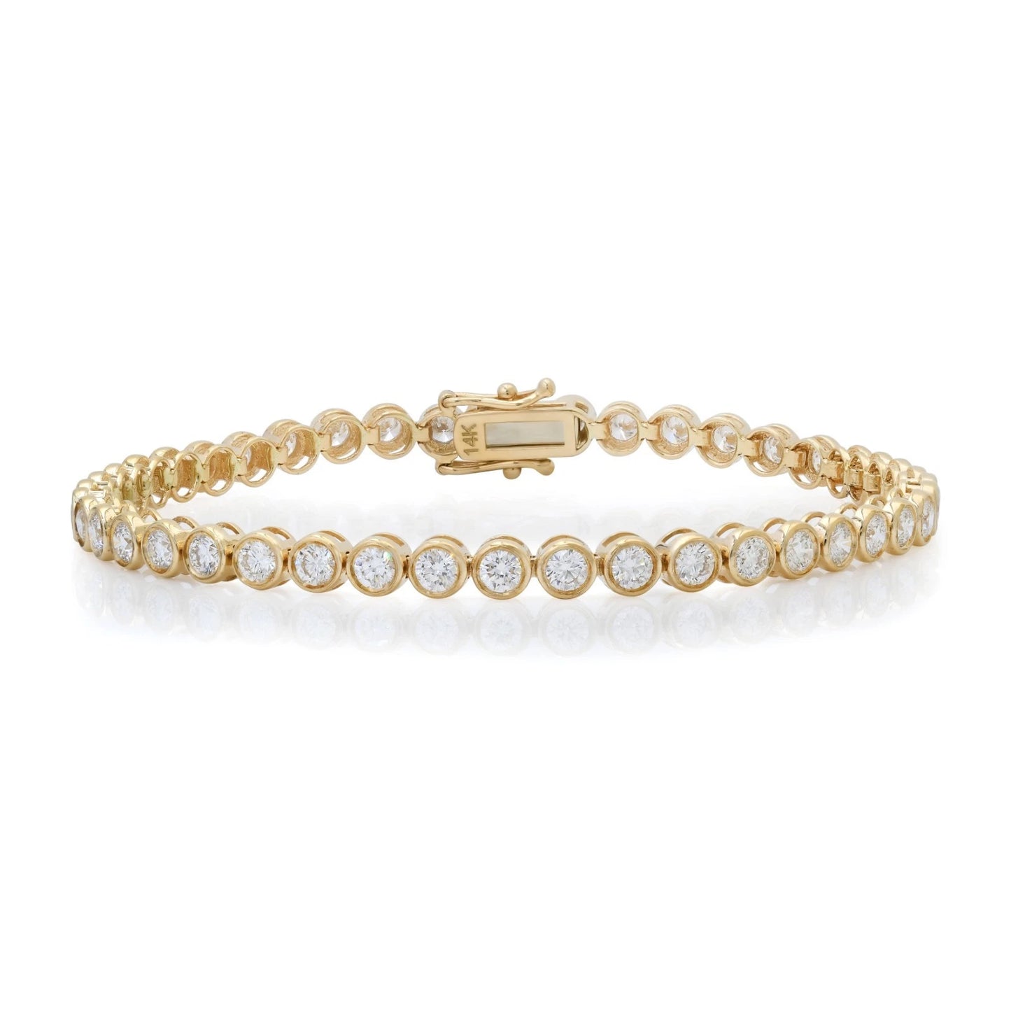 Lab Created Diamond Tennis Bracelet Bezel Set 14K Yellow Gold 4.00 CTW