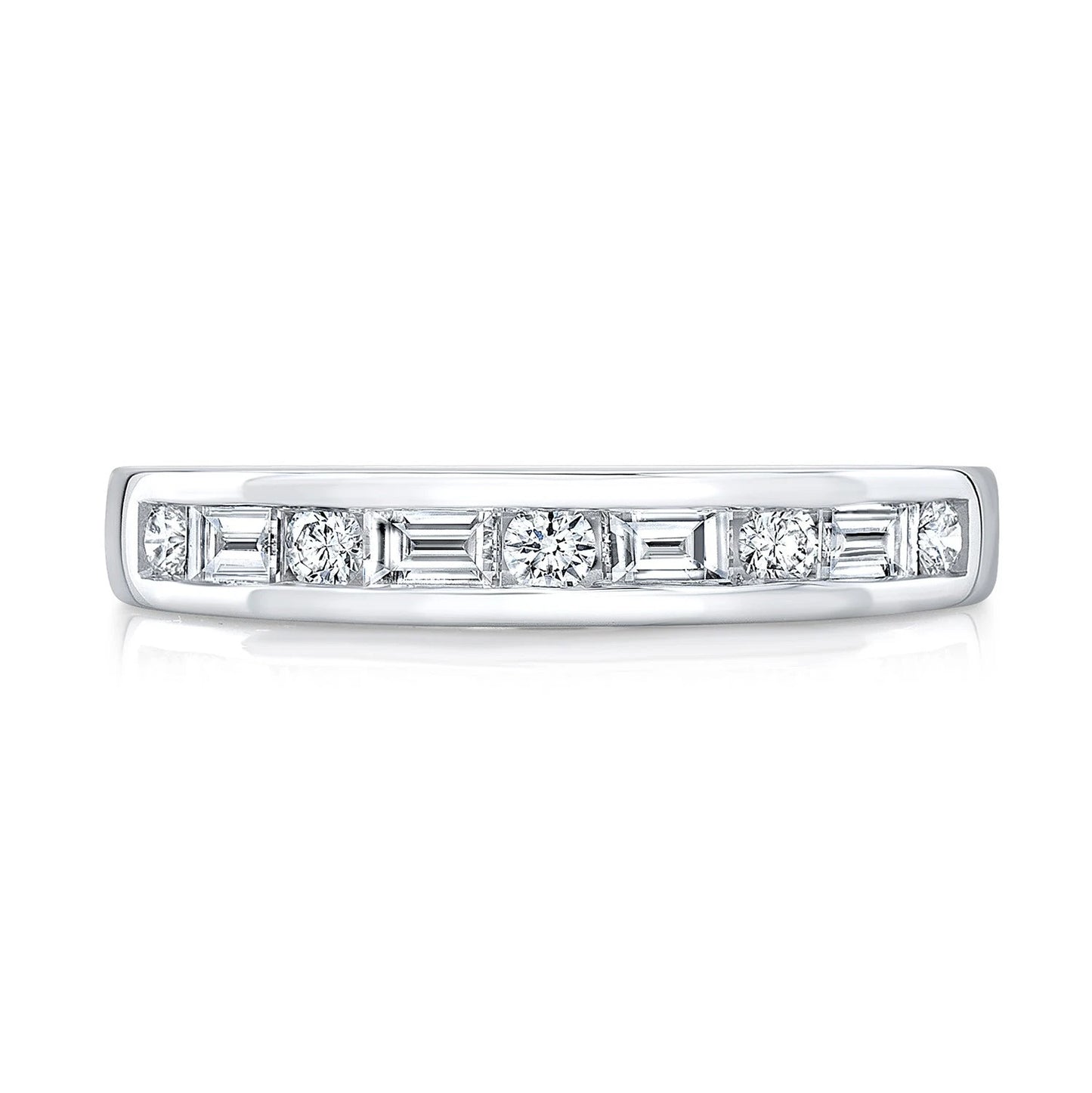 14K White Gold Diamond Channel Band Ring Baguette Round Cut Natural 0.45 CT
