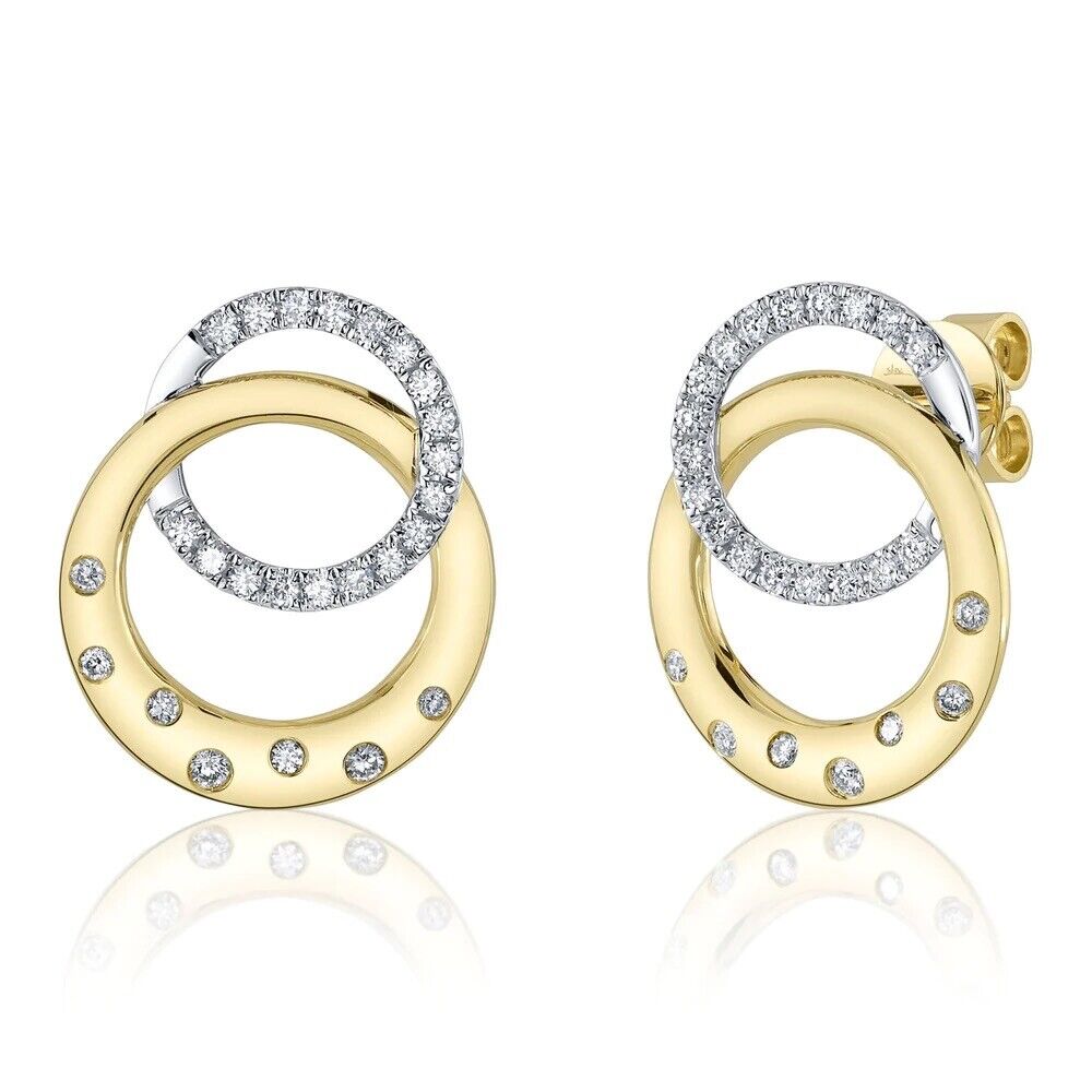 14K Gold Diamond Circle Earrings