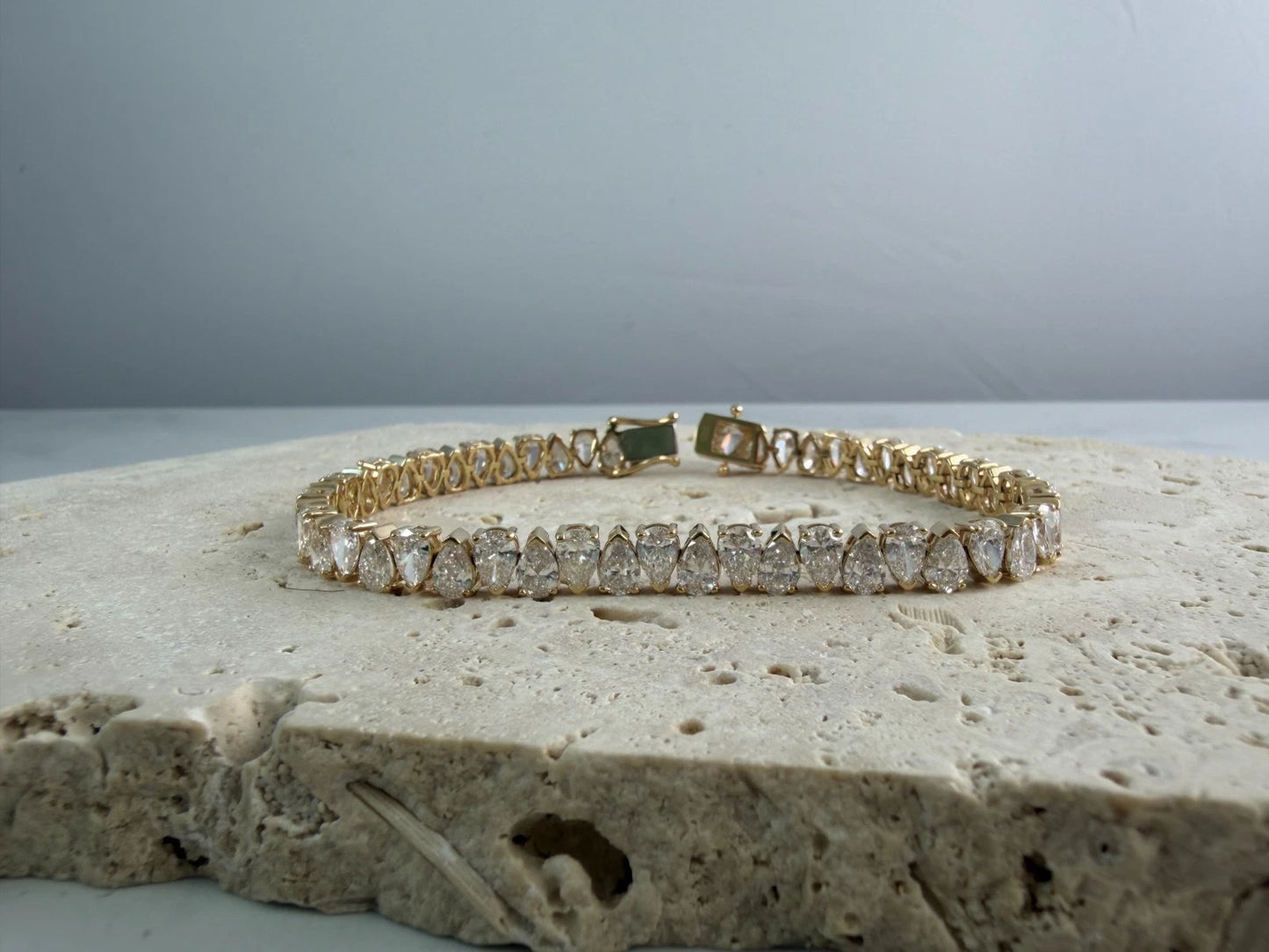 Lab Created Pear Diamond Tennis Bracelet 14K Yellow Gold 11.70 CTW
