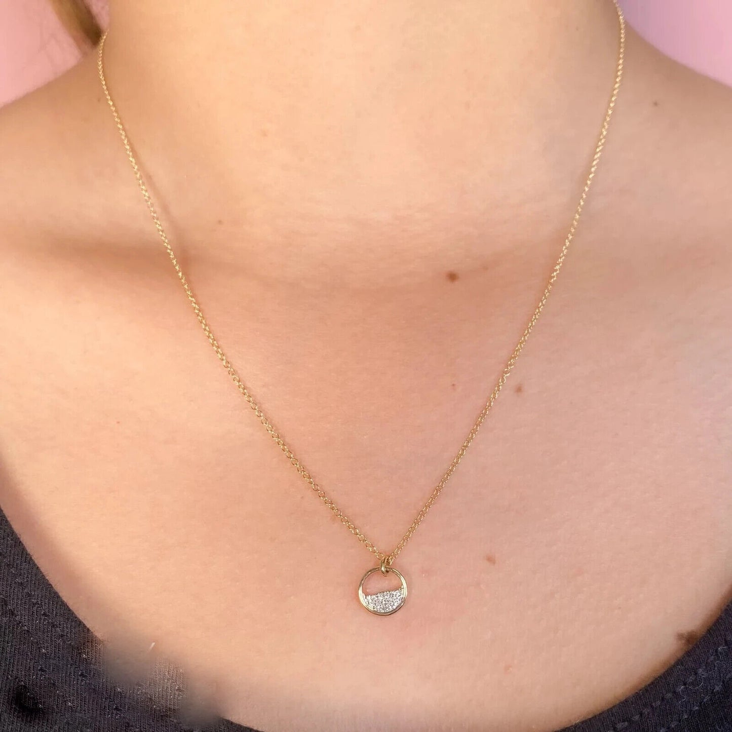 14K Gold Diamond Circle Pendant Necklace