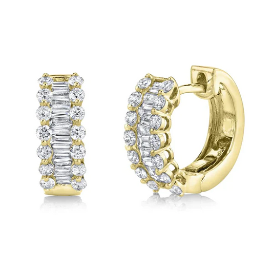 14K Gold 1.12CT Diamond Baguette Huggies Earrings