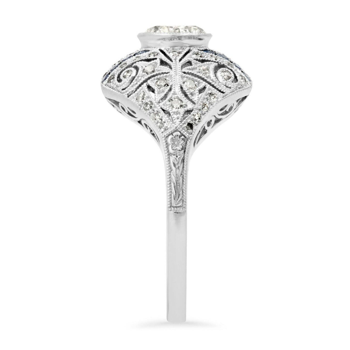 Diamond Blue Sapphire Art Deco Platinum Engagement Ring 1.30 CTW