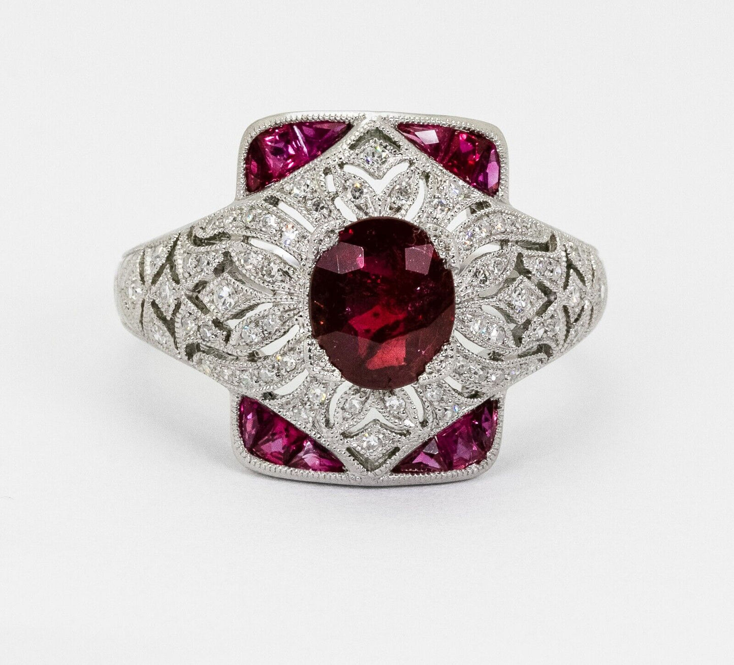 1.52 CT Ruby & Diamond Art Deco Ring
