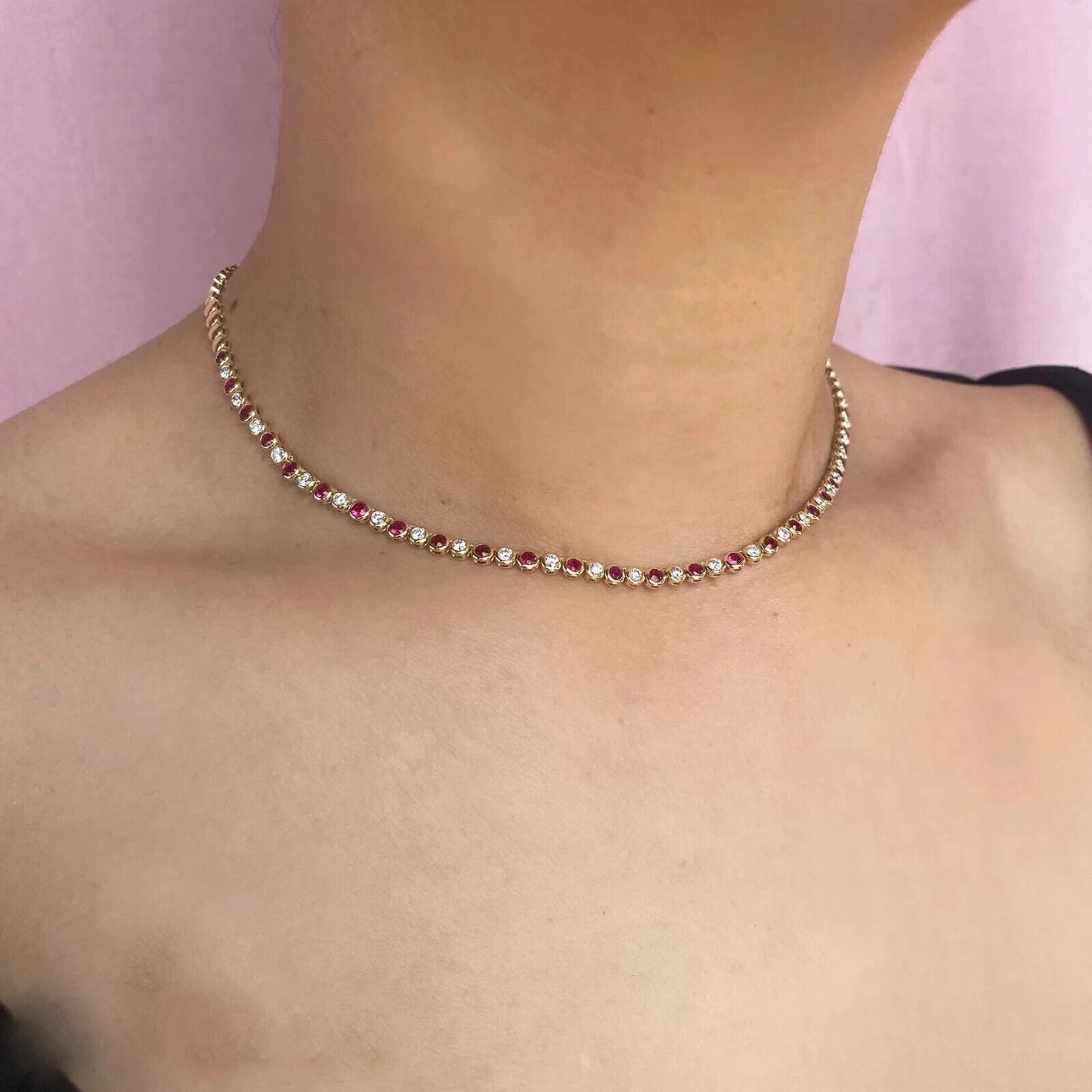 14K Gold  Diamond Ruby Tennis Necklace