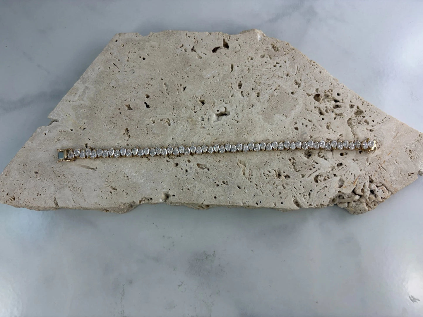 Lab Created Pear Diamond Tennis Bracelet 14K Yellow Gold 11.70 CTW