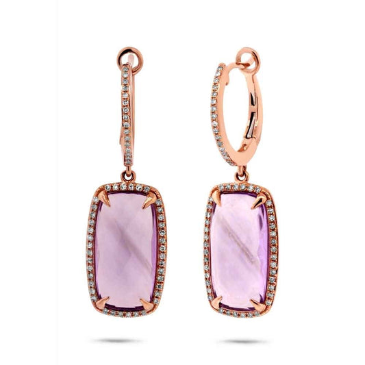 14K Rose Gold 9.45 CTW Diamond Amethyst Rectangular Earrings