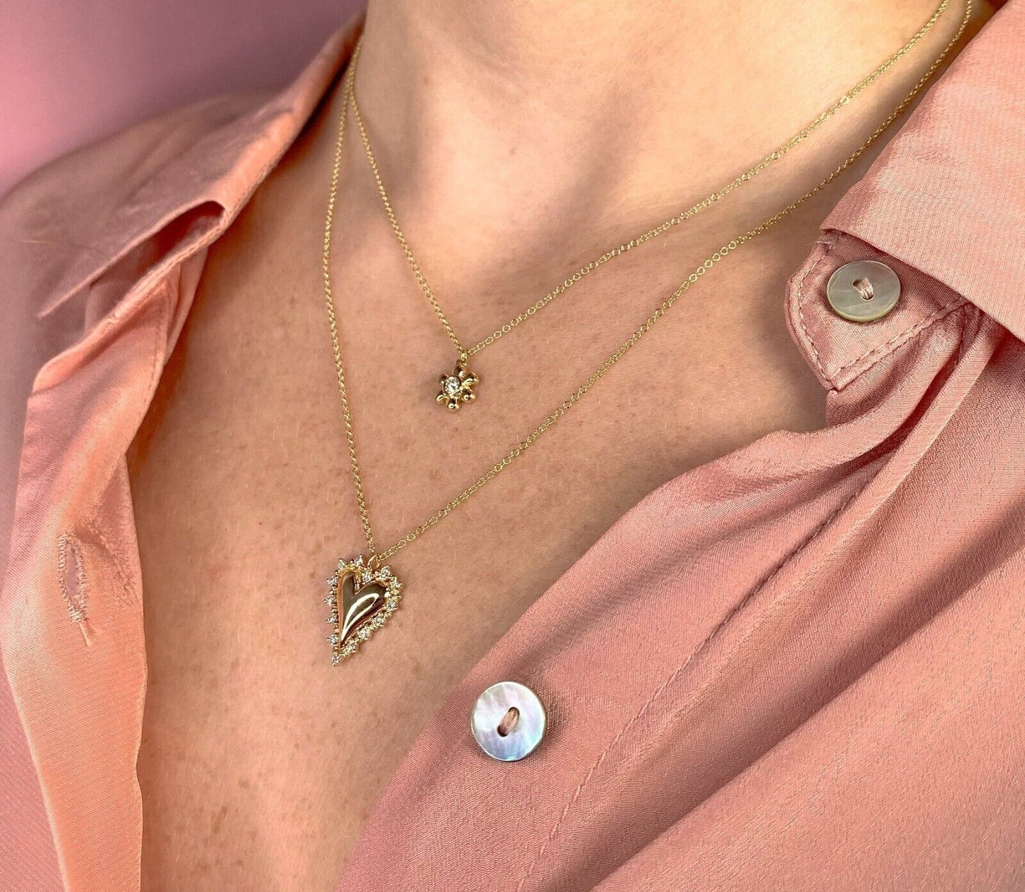 14K Gold Diamond Heart Necklace