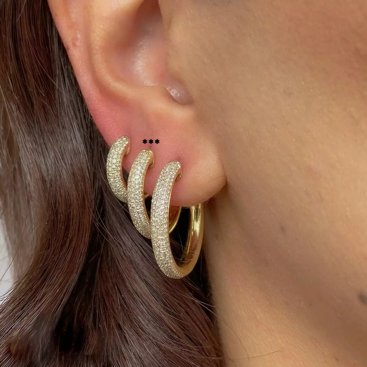 14K Gold Diamond Pave Hoop Earrings