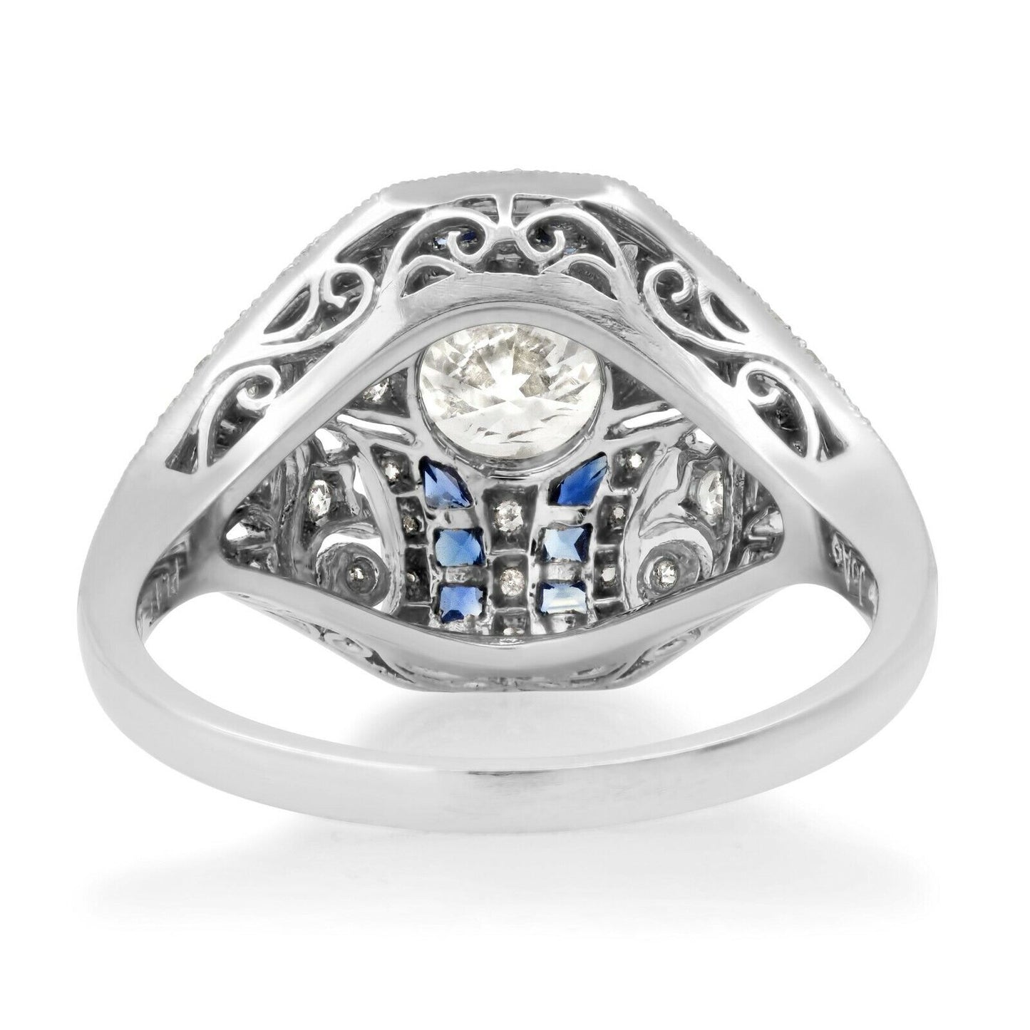 Diamond Blue Sapphire Art Deco Platinum Engagement Ring 1.30 CTW