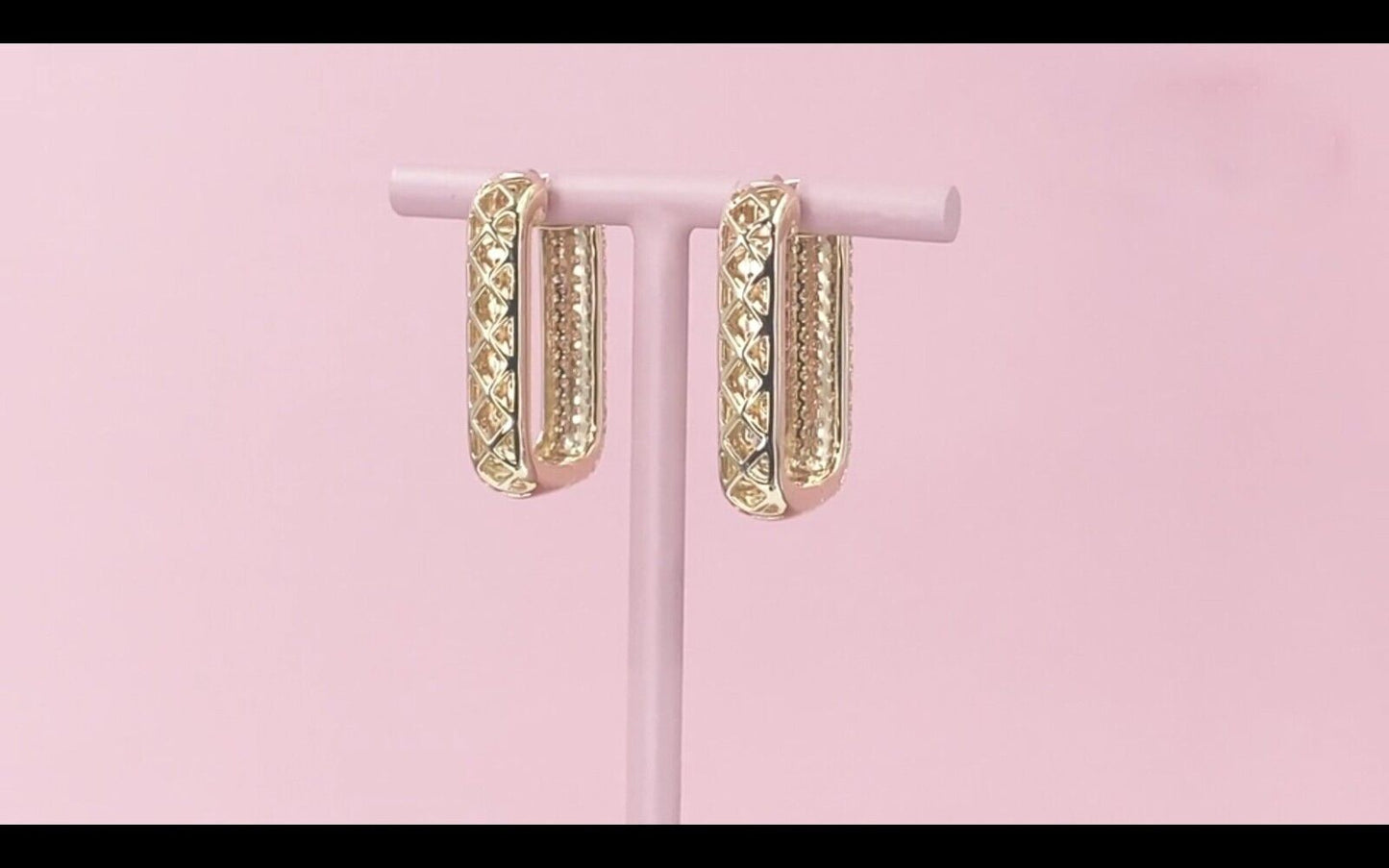 14K Gold Diamond Rectangle Hoop Earrings