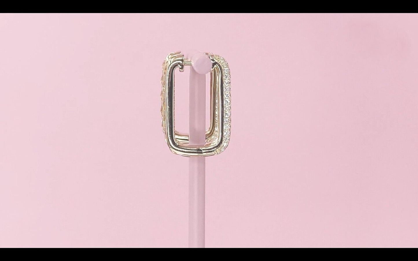 14K Gold Diamond Rectangle Hoop Earrings