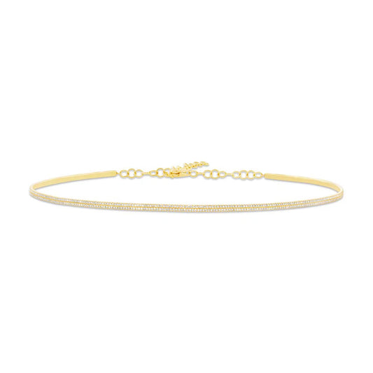 0.77CT 14K Yellow Gold Natural Round Diamond Pave Choker Necklace Adjustable 2mm